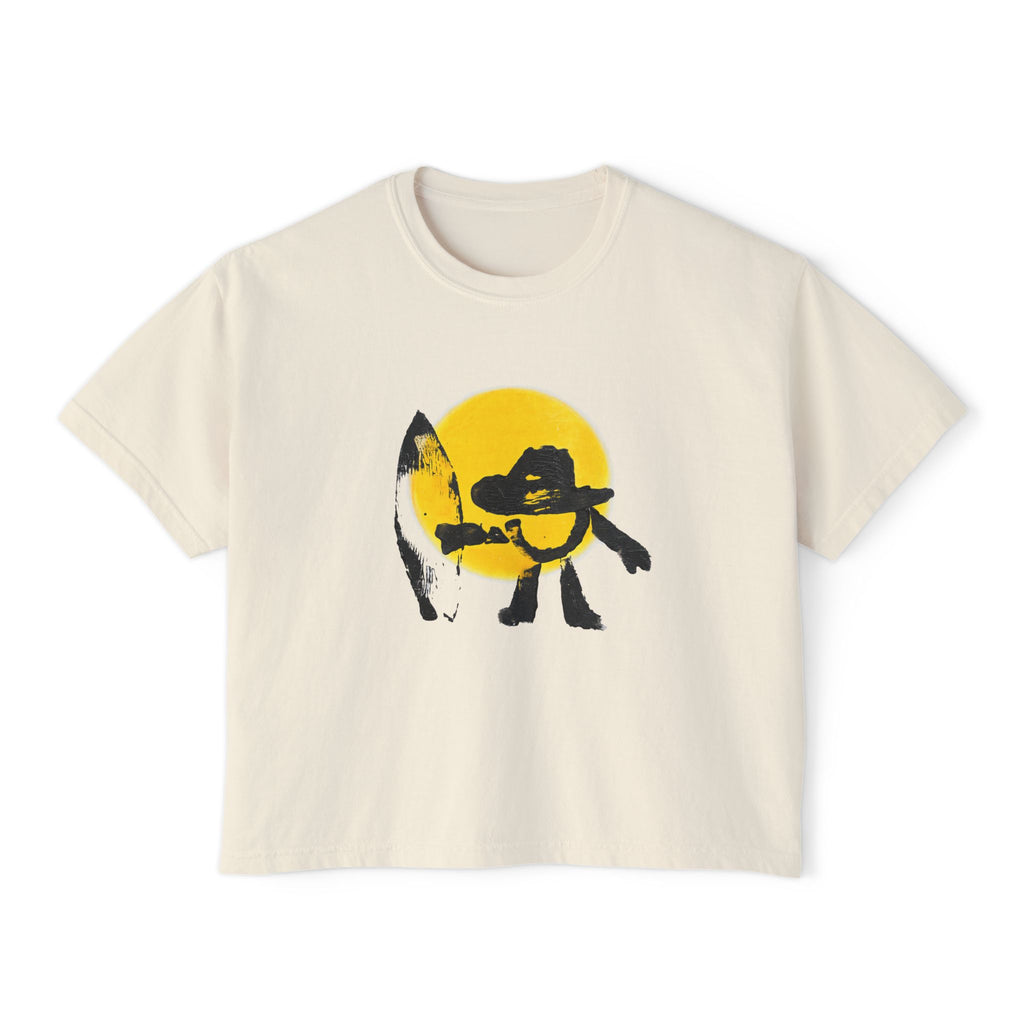 Surf Sunset Women's Boxy Tee — Retro Surfing Girl Graphic