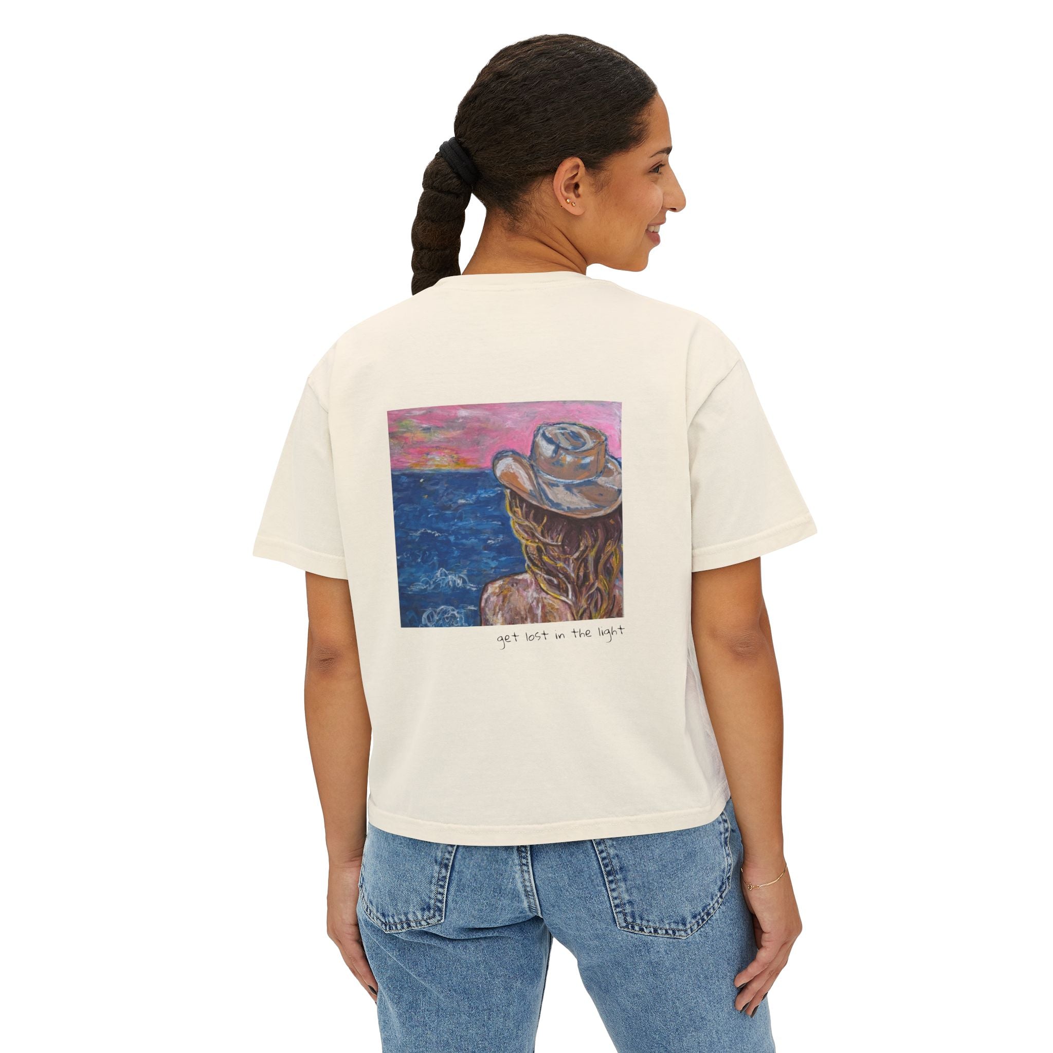 Women's Boxy Tee — Back/ get lost in the light