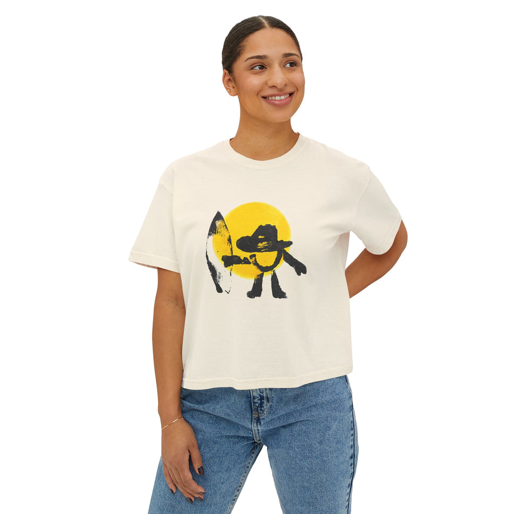 Surf Sunset Women's Boxy Tee — Retro Surfing Girl Graphic